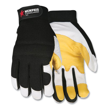 MCR™ Safety Goatskin Leather Palm Mechanics Gloves, Black-yellow-white, X-large freeshipping - TVN Wholesale